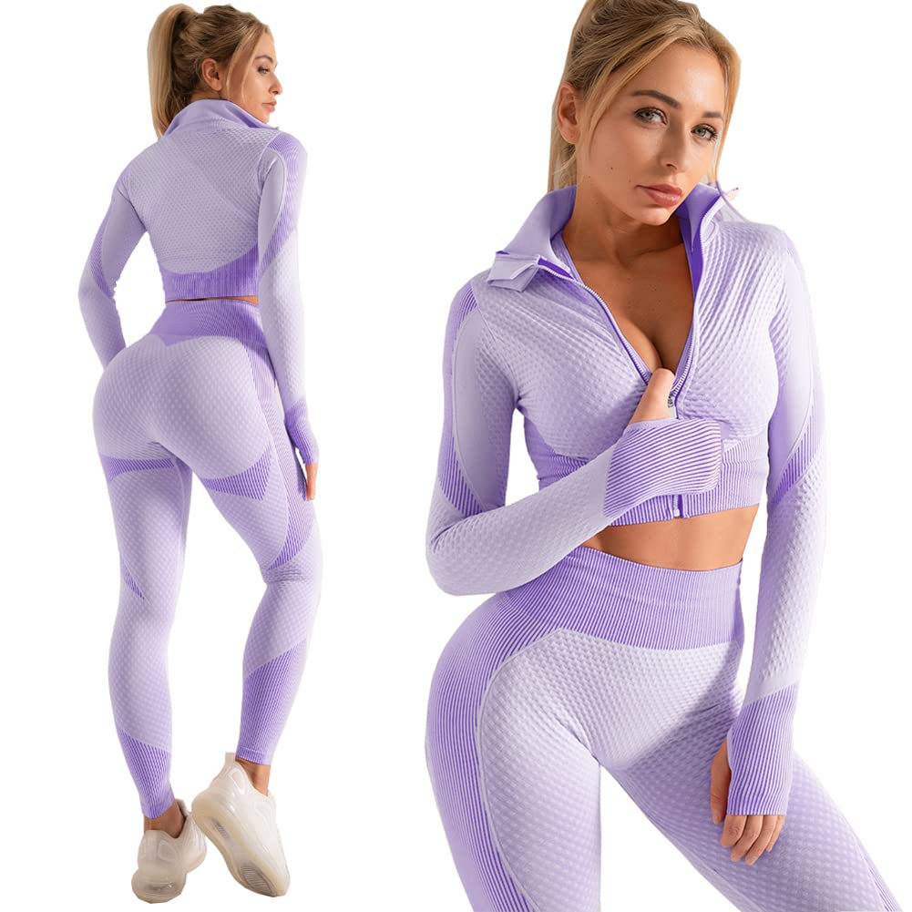 3pcs Seamless Outfit Workout Sets Gym for Women, Fitness Sports School Running Clothes Yoga Sportswear