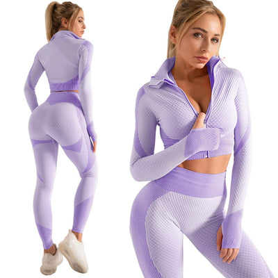 3pcs Seamless Outfit Workout Sets Gym for Women, Fitness Sports School Running Clothes Yoga Sportswear