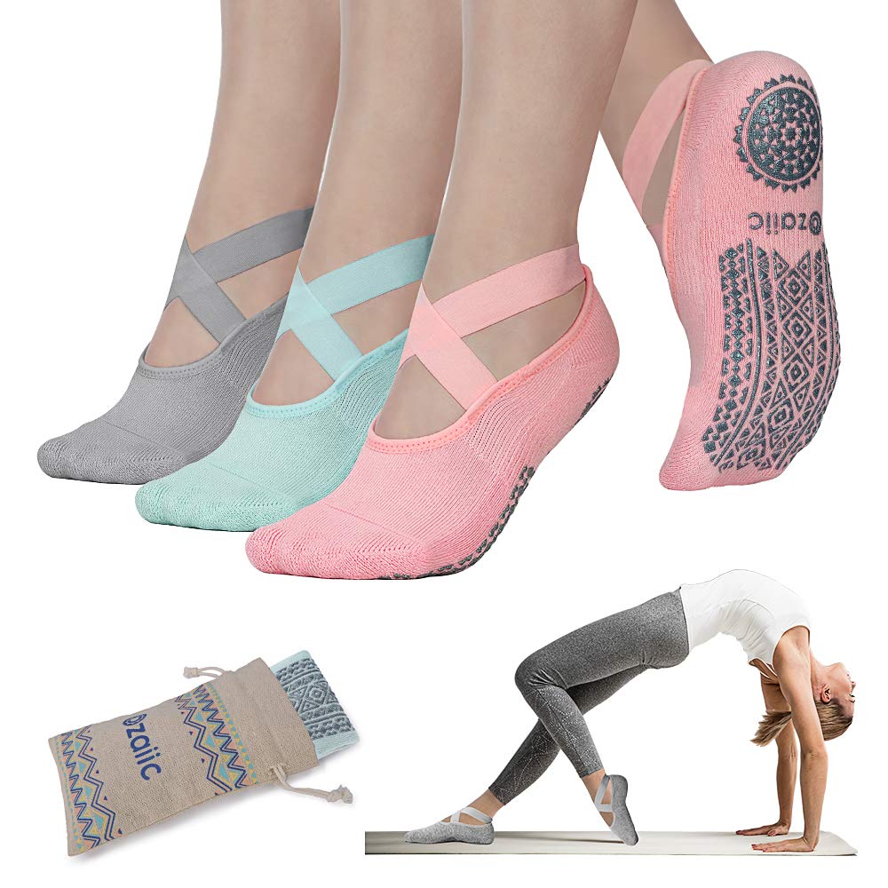 Ozaiic Pilates Socks for Women Non Slip Grip, Yoga Socks with Grippers for Barre, Hospital, Ballet, Dance, Barefoot Workout