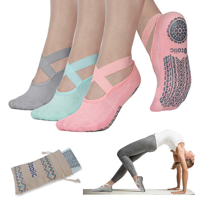 Ozaiic Pilates Socks for Women Non Slip Grip, Yoga Socks with Grippers for Barre, Hospital, Ballet, Dance, Barefoot Workout