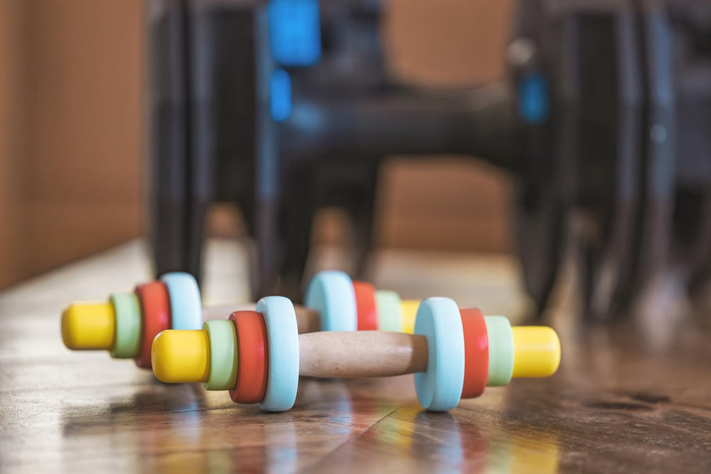 Wooden Toy Dumbbell Set: Colorful Toddler Workout Equipment - Fun Exercise Weights for Children - Safe and Durable Kids Weight Set - Active Play and Fitness Habits - 2pc Kids Gym