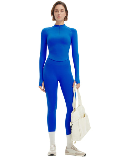 SUUKSESS Workout Sets for Women 2 Piece Seamless Long Sleeve Yoga Outfits Active Leggings Half Zippy Jacket Gym Set