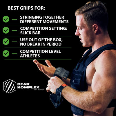 Bear KompleX 2-3 Hole Carbon Hand Grips for Weight Lifting, Cross Training and Gymnastics, Durable Workout Grips with Wrist Wraps, Comfortable Lifting Straps & Workout for Gymnastic Bars