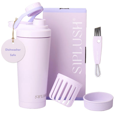 Paradise Shaker Bottle 24 oz, Insulated Stainless Steel Protein Shaker, Dishwasher Safe, with Lid Brush & Protective Boot, Leakproof Twist-Off Chug Cap, Sage Green, Tahoe Mist