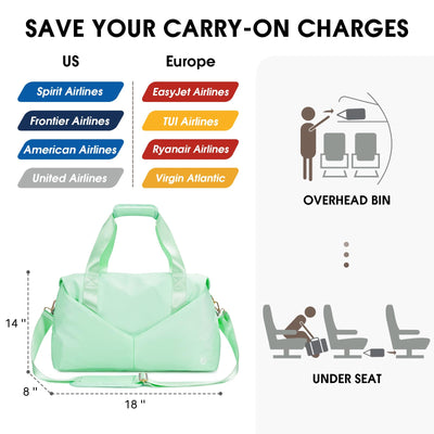 Ceneda 20" Gym Bag for Women with Wet Pocket & Shoe Compartment, Lightweight Duffel Waterproof Carry On Duffle for Travel, Yoga, Overnight (Green)