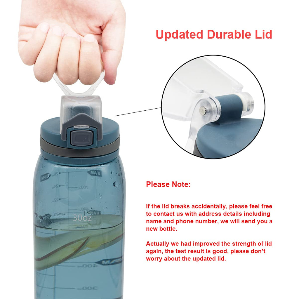 30oz Sport Water Bottle with Time Markers, Large Durable Gym Plastic Bottle Tritan BPA Free for Fitness, Outdoor Enthusiasts, Leakproof Gray (Pack of 1)