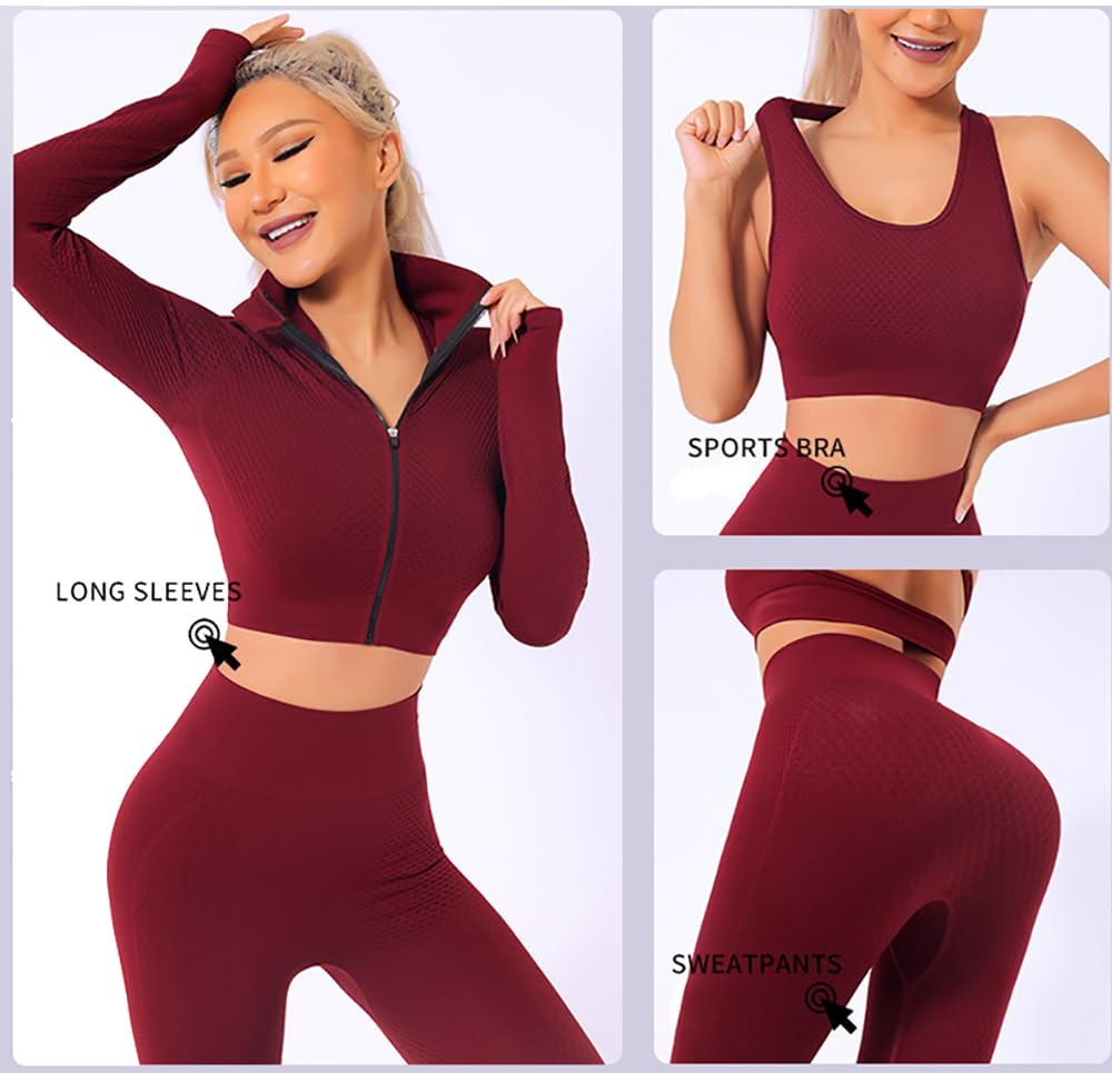 3pcs Seamless Outfit Workout Sets Gym for Women, Fitness Sports School Running Clothes Yoga Sportswear