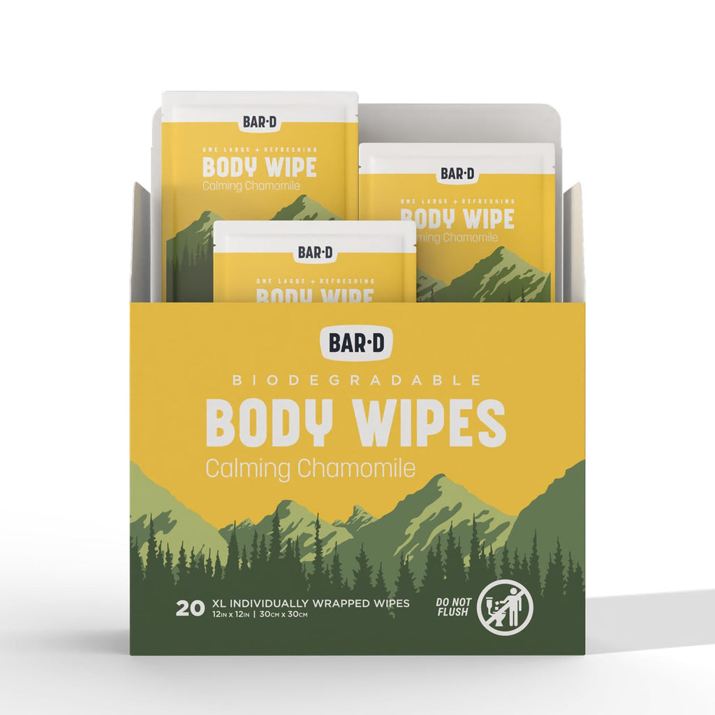 Bar-D Biodegradable Body Wipes with Tea Tree Oil & Aloe Vera - Refreshing Shower Wipes Great for Camping, Hiking, Post Workout and Travel (3-Pack, 10 Wipes/Pack)