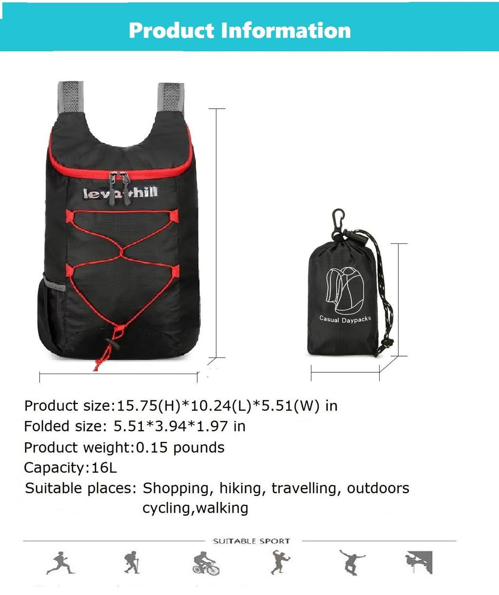 16L Lightweight Foldable Hiking-Backpack Small Packable-Daypack For Travel,Ultralight Water-Resistant Gym Bag Men Women Easy Carry-on (Royal Blue)