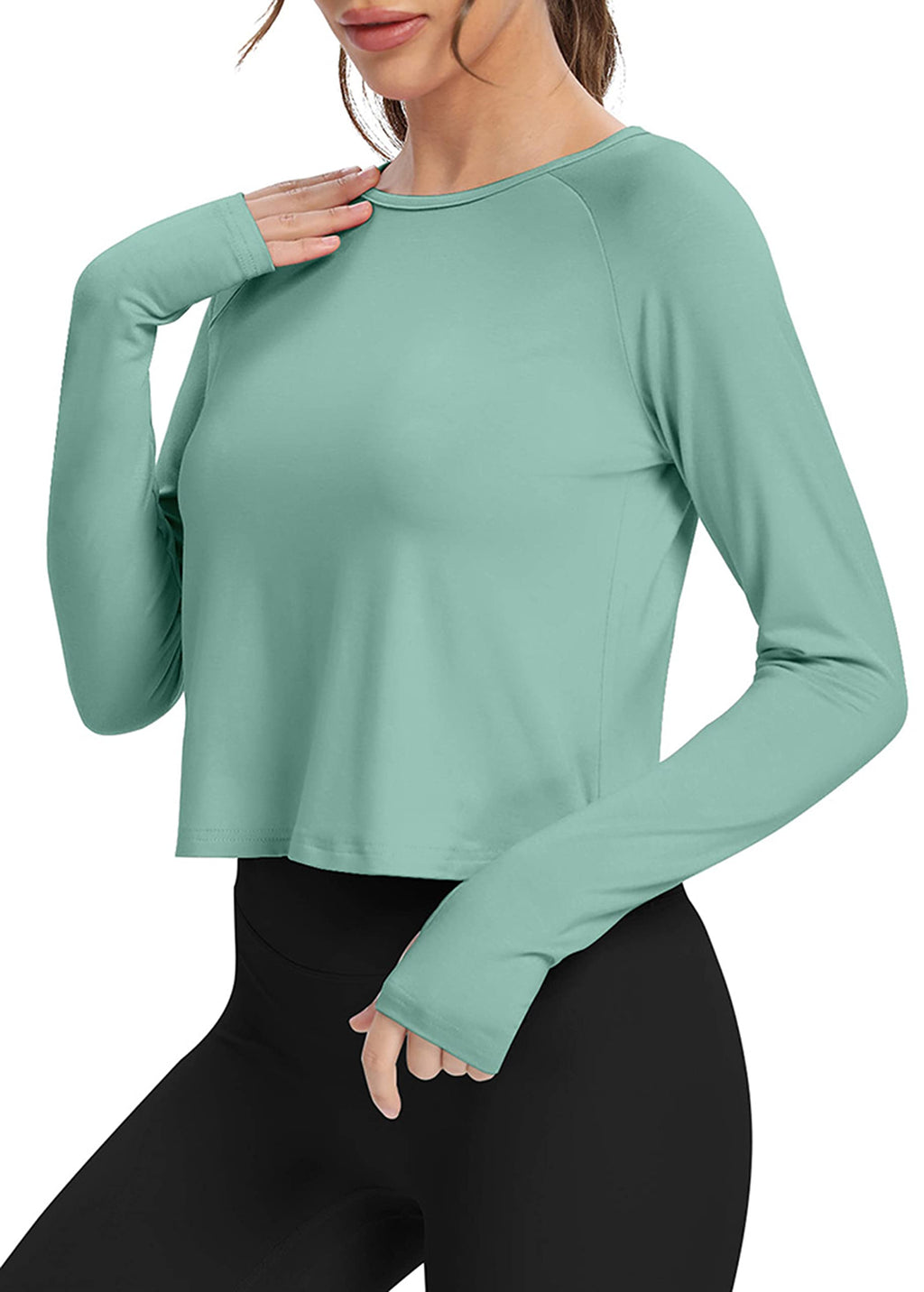 Bestisun Long Sleeve Athletic Workout Shirts Sports Yoga Gym Crop Tops for Women
