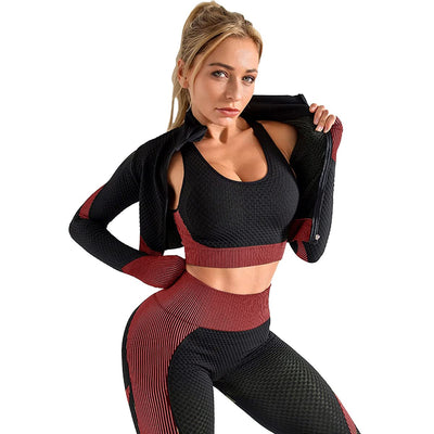 3pcs Seamless Outfit Workout Sets Gym for Women, Fitness Sports School Running Clothes Yoga Sportswear