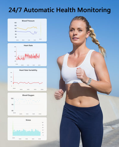Smart Bracelet for Men Women, Health Activity Fitness Trackers, 24/7 Continuous Heart Rate/Blood Pressure/HRV/Stress Monitor, 24H Sleep Tracker, 170+ Sports Modes Smart Wristband with Free APP 2 Bands