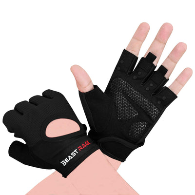 BEAST RAGE Workout Gloves for Men & Women - Fingerless Gym Gloves with Palm Protection, Breathable & Lightweight for Weightlifting, Cycling & Pull Up
