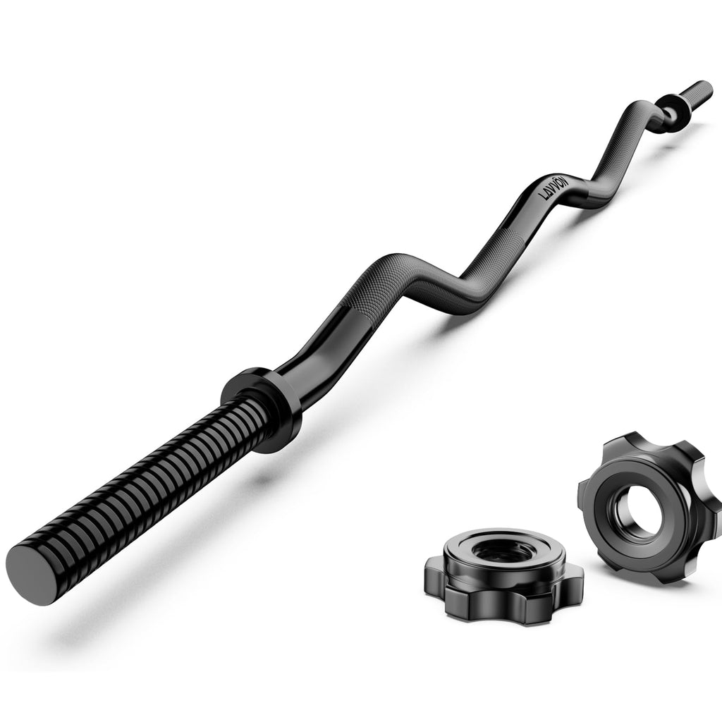 47" EZ Curl Bar Weight Lifting Bar, 1-inch Curling Bars for Weight lifting, Barbell bar for Hip Thrusts/Squats/Lunges for Gym and Home, With 2 Star Double Risk Star-nuts (220lb Weight Capacity)