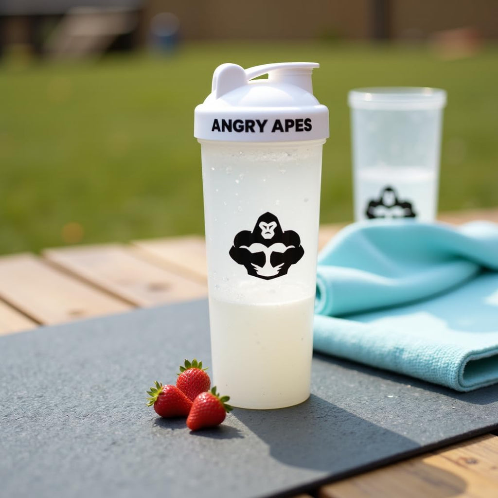 Angry Apes 28 oz Shaker Bottle – BPA-Free Tritan, Leak-Proof Flip Cap, Aluminum Mixer Ball & Measurement Scale – White Variant with Black Logo (white)