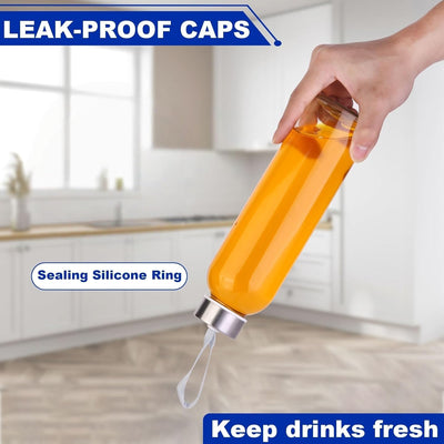 3 Packs Glass Water Bottles with Lid Clear Juice Bottles Reusable Bottle with Stainless Steel Cap Glass Cups Liquid Storage Containers for Juicing Beverage Refrigerator Travel-17oz