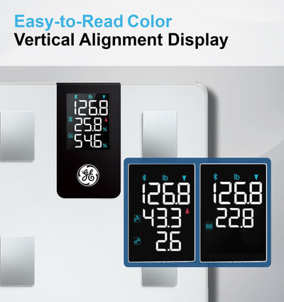 GE Smart Scale for Body Weight BMI Fat Muscle Mass with 14 Body Composition Metrics & All-in-one LCD Display, Digital Bathroom Weight Scales Bluetooth with App, Accurate Weighing Machine 400 lbs