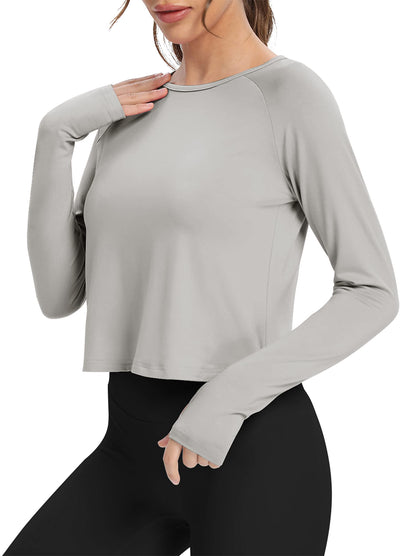 Bestisun Long Sleeve Athletic Workout Shirts Sports Yoga Gym Crop Tops for Women