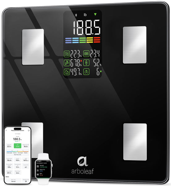 Arboleaf Smart Scale with BMI, Body Fat, Muscle Mass, 14 Composition Metrics, Large LED Display, Digital Bathroom Scale for Weight, Accurate Weighing Machine, App Sync, 500lbs, 11.8"