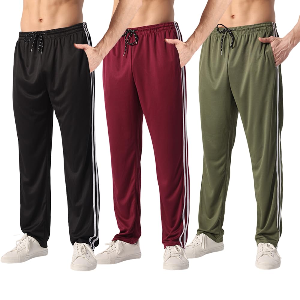 ZH 3 Pack Men's Sweatpants Open Bottom Joggers Lightweight Quick Dry Athletic Pants with Pockets for Workout & Lounge