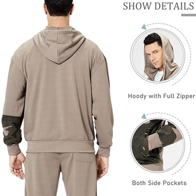 DUOFIER Men's Hooded Athletic Tracksuit Casual Full Zip Jogging Sweatsuits