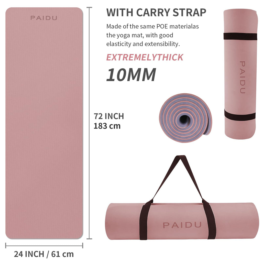 Yoga Mat Non Slip Anti-tear,extra thick-2/5 inch（10MM）High Resiliency Professional POE Yoga Mats for Women Men Kids,72"x24"inch,Workout, Yoga, Pilates and Floor Exercise, with Carrier Strap