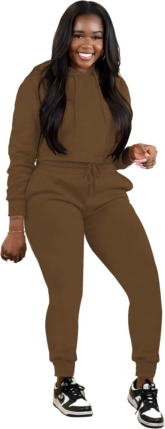 TOPSRANI Womens Two Piece Outfits Bodycon Tracksuit Sweatsuits Hoodie Solid Jogger Biker Workout Lounge Long Sleeve Pant Sets