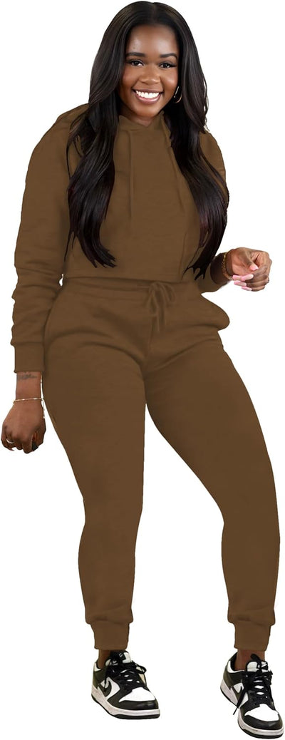 TOPSRANI Womens Two Piece Outfits Bodycon Tracksuit Sweatsuits Hoodie Solid Jogger Biker Workout Lounge Long Sleeve Pant Sets
