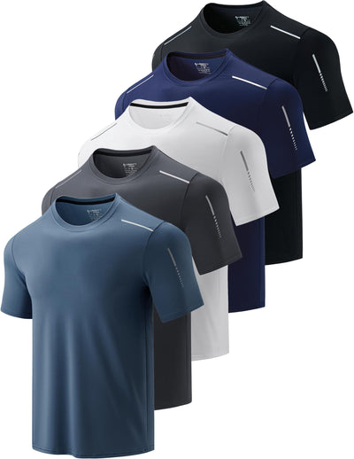 5 Pack Men’s Active Quick Dry Crew Neck T Shirts | Athletic Running Gym Workout Short Sleeve Tee Tops Bulk
