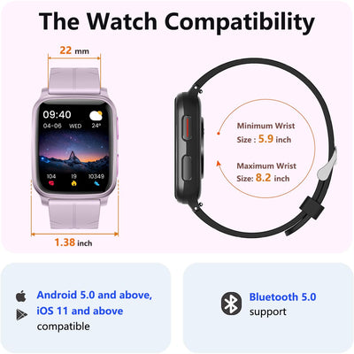FITVII Fitness Tracker, Smart Watch with 24/7 Blood Pressure Heart Rate and Blood Oxygen Monitor, Sleep Tracker with Calorie Step Counter, IP68 Waterproof Activity Tracker for Women Men Android iOS
