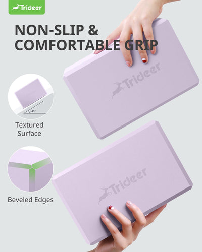 Trideer Yoga Blocks 2 Pack, Soft Non-Slip Foam Blocks with Beveled Edges for Alignment and Stretching in Yoga, Pilates, and Dance - Supportive, Lightweight, Odor Resistant, Latex-Free
