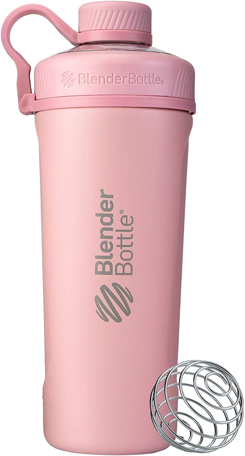 BlenderBottle Radian Shaker Cup Insulated Stainless Steel Water Bottle with Wire Whisk, 26-Ounce, Matte White