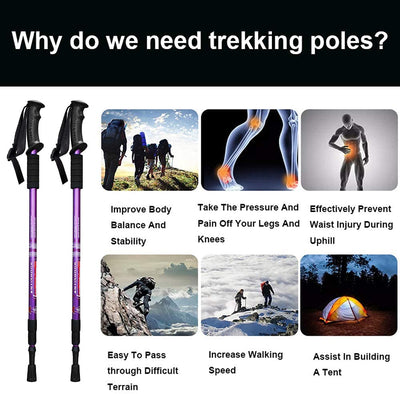 Aihoye Hiking Trekking Poles, 2 Pack Collapsible, Lightweight, Anti Shock, Walking Sticks, Adjustable Hiking Pole for Men and Women