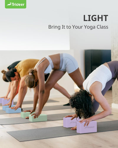 Trideer Yoga Blocks 2 Pack, Soft Non-Slip Foam Blocks with Beveled Edges for Alignment and Stretching in Yoga, Pilates, and Dance - Supportive, Lightweight, Odor Resistant, Latex-Free