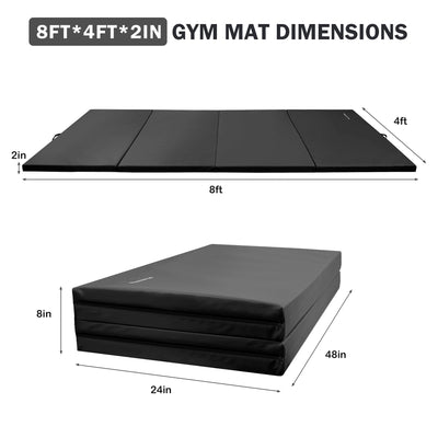 Fitvids Folding Exercise Gymnastics Mat, 4'x8'x2" Gym Workout Mat with Carrying Handles 4-Fold High-Density Anti-Tear Portable Fitness Aerobics Mat for Home Gym Yoga Pilates Tumbling MMA Core Training