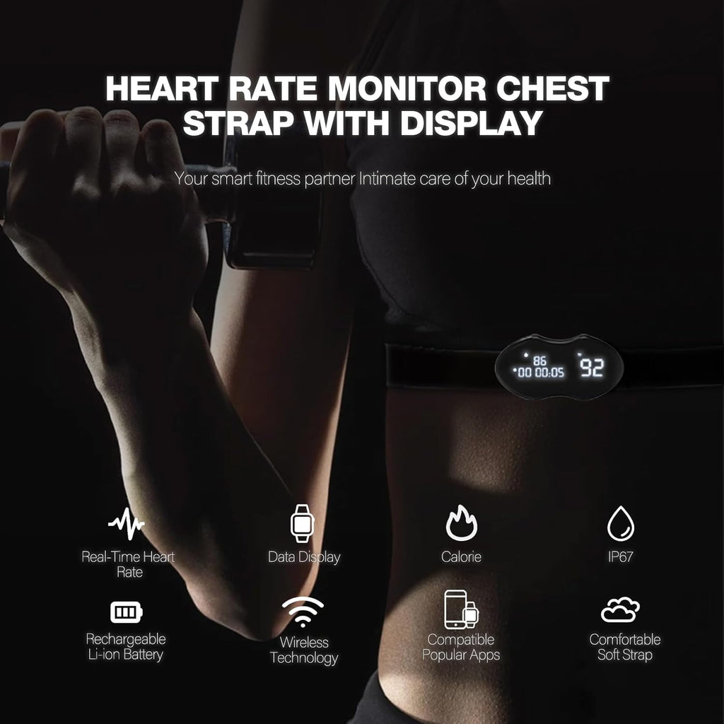 Heart Rate Monitor Chest Strap with Digital Display, BLE and ANT+ Heart Rate Monitor Compatible with Polar/Strava/Peloton