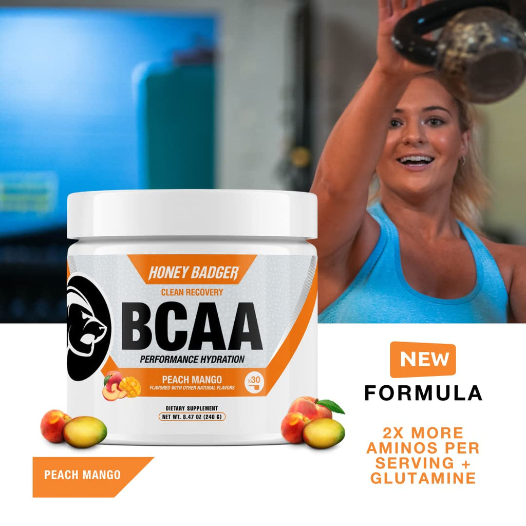 Honey Badger BCAA + EAA Amino Acids Powder, BCAAs + L-Glutamine, Keto, Vegan, Sugar Free for Men & Women, Hydration & Post Workout Muscle Recovery Drink Mix, Pink Lemonade, 30 Servings