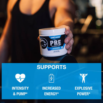 Honey Badger Pre Workout Powder, Keto Vegan Preworkout for Men & Women, Beta Alanine & Caffeine, Sugar Free Natural Energy Supplement, Wild Berry, 30 Servings