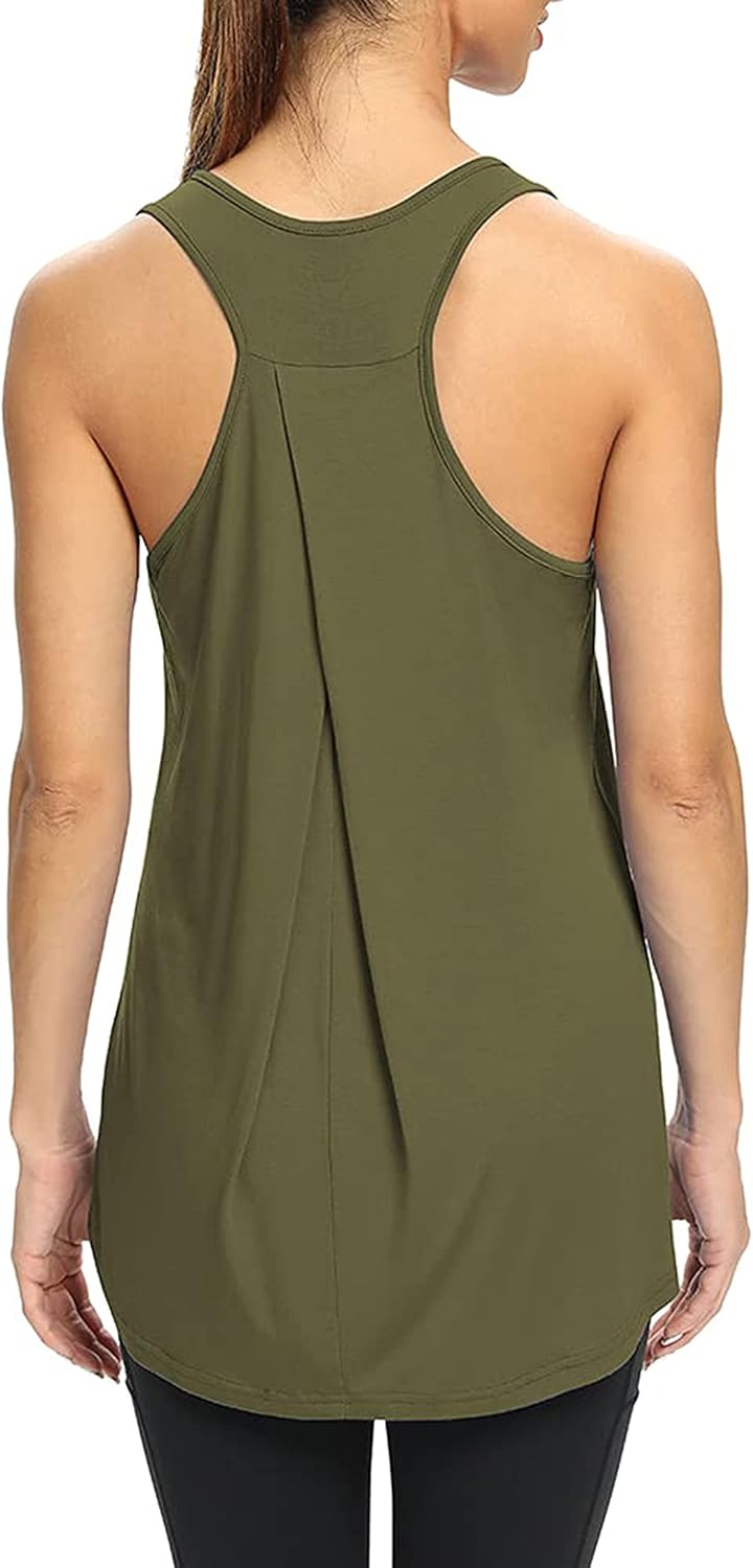 Bestisun Workout Yoga Athletic Shirts Racerback Long Tank Tops Loose fit for Women