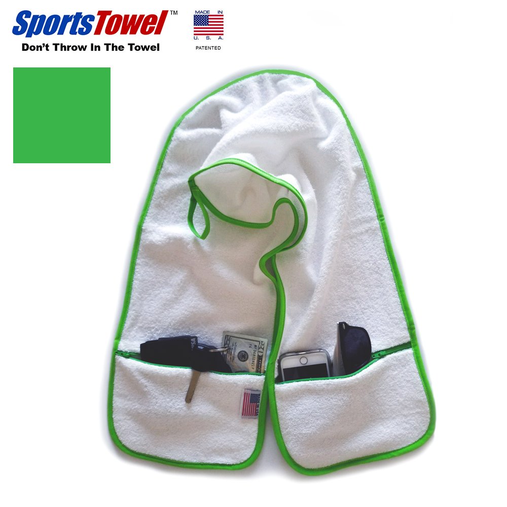 Sports Towel - 2 Zipper Pockets Hold Belongings Safe While You Exercise, at The Gym. Play Pickleball, Tennis, Golf.100% Cotton Ring Spun Loops Super Soft and Absorbent (Mint)