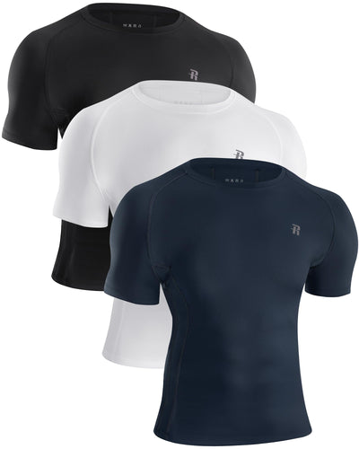 Runhit 3 Pack Men's Compression Shirts Short Sleeve Athletic T Shirt Cool Dry Workout Tops Sports Base Layer Undershirt