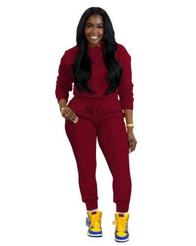 TOPSRANI Womens Two Piece Outfits Bodycon Tracksuit Sweatsuits Hoodie Solid Jogger Biker Workout Lounge Long Sleeve Pant Sets