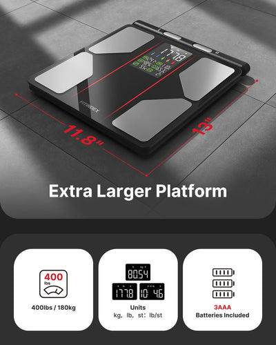 FITINDEX Smart Scale for Body Weight, Body Composition Analyzer with 8-Electrode Large Platform for Weight, BMI, Fat, Muscle Mass, Segmental Muscle Analysis, High Precision, 400 lbs