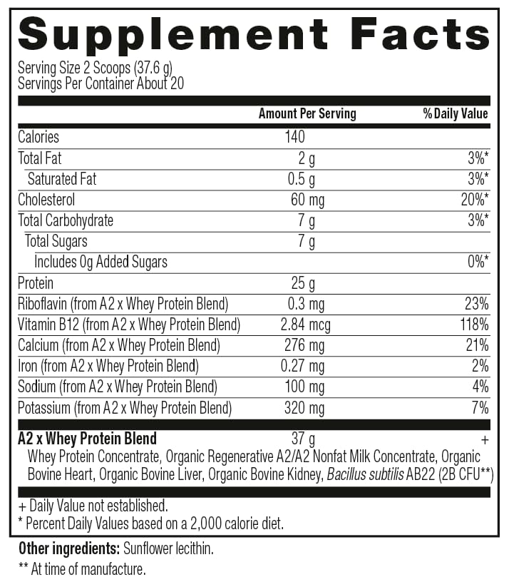 A2 Protein Powder, Peppermint Milkshake, 25 G Protein per Serving, Organic A2/A2 Whey Casein Blend With Probiotics and Celtic Sea Salt, Gluten Free Workout Supplement, Non GMO, 20 Serv, 27.4 Oz