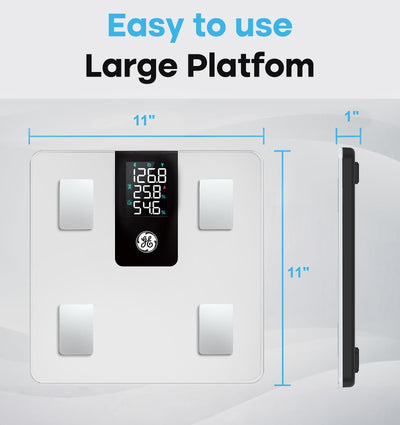 GE Smart Scale for Body Weight BMI Fat Muscle Mass with 14 Body Composition Metrics & All-in-one LCD Display, Digital Bathroom Weight Scales Bluetooth with App, Accurate Weighing Machine 400 lbs
