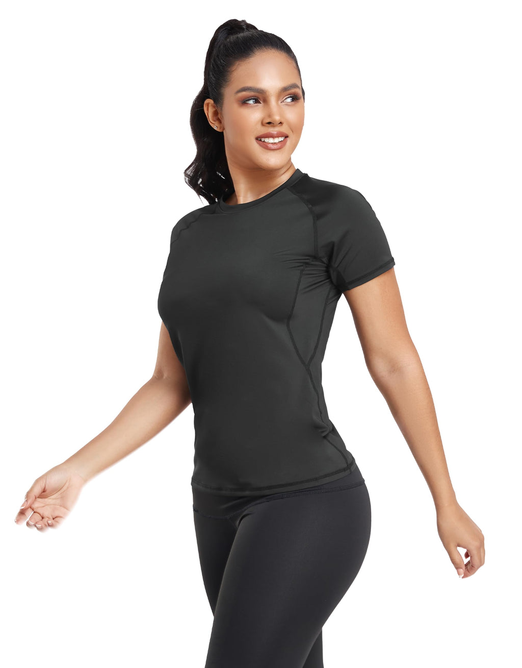 TELALEO 4 Pack Women's Compression Shirt Running Athletic T-Shirts Workout Tops Baselayer Short Sleeve Yoga Gym Sports Gear