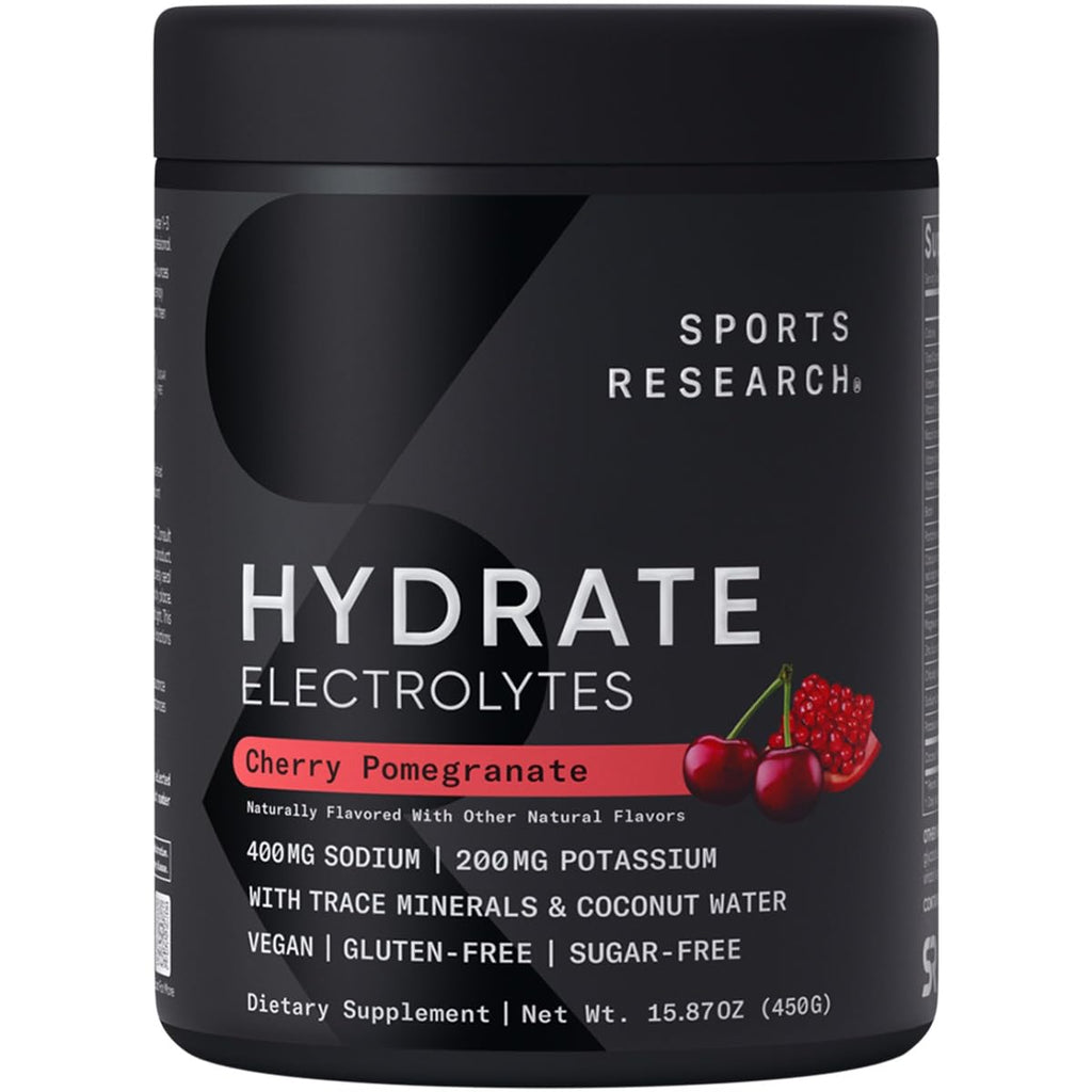 Sports Research® Hydrate Electrolytes Powder - Sugar-Free & Naturally Flavored with Vitamins, Minerals, and Coconut Water - Supports Hydration - Raspberry Lemonade - 90 Servings