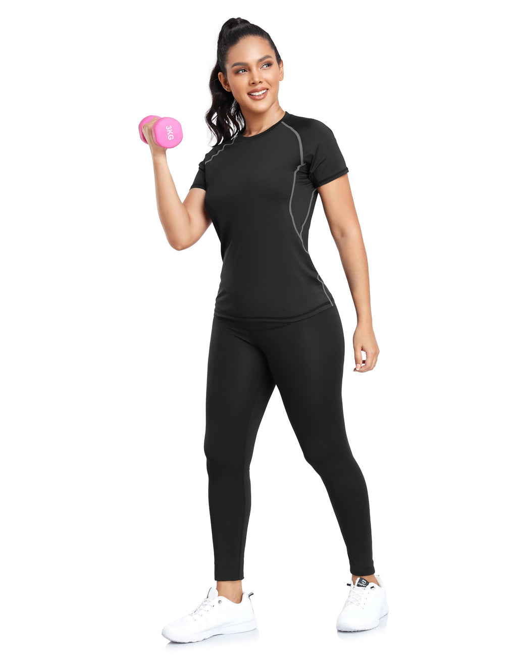 TELALEO 4 Pack Women's Compression Shirt Running Athletic T-Shirts Workout Tops Baselayer Short Sleeve Yoga Gym Sports Gear