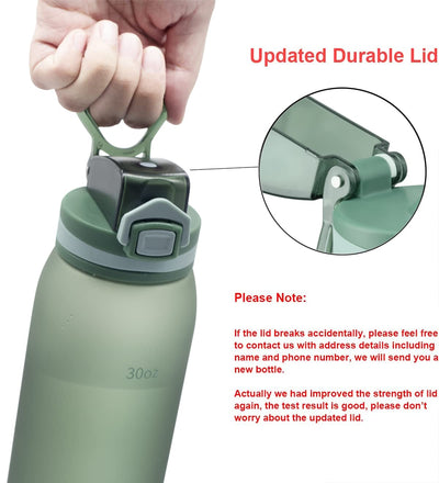 30oz Sport Water Bottle with Time Markers, Large Durable Gym Plastic Bottle Tritan BPA Free for Fitness, Outdoor Enthusiasts, Leakproof Gray (Pack of 1)