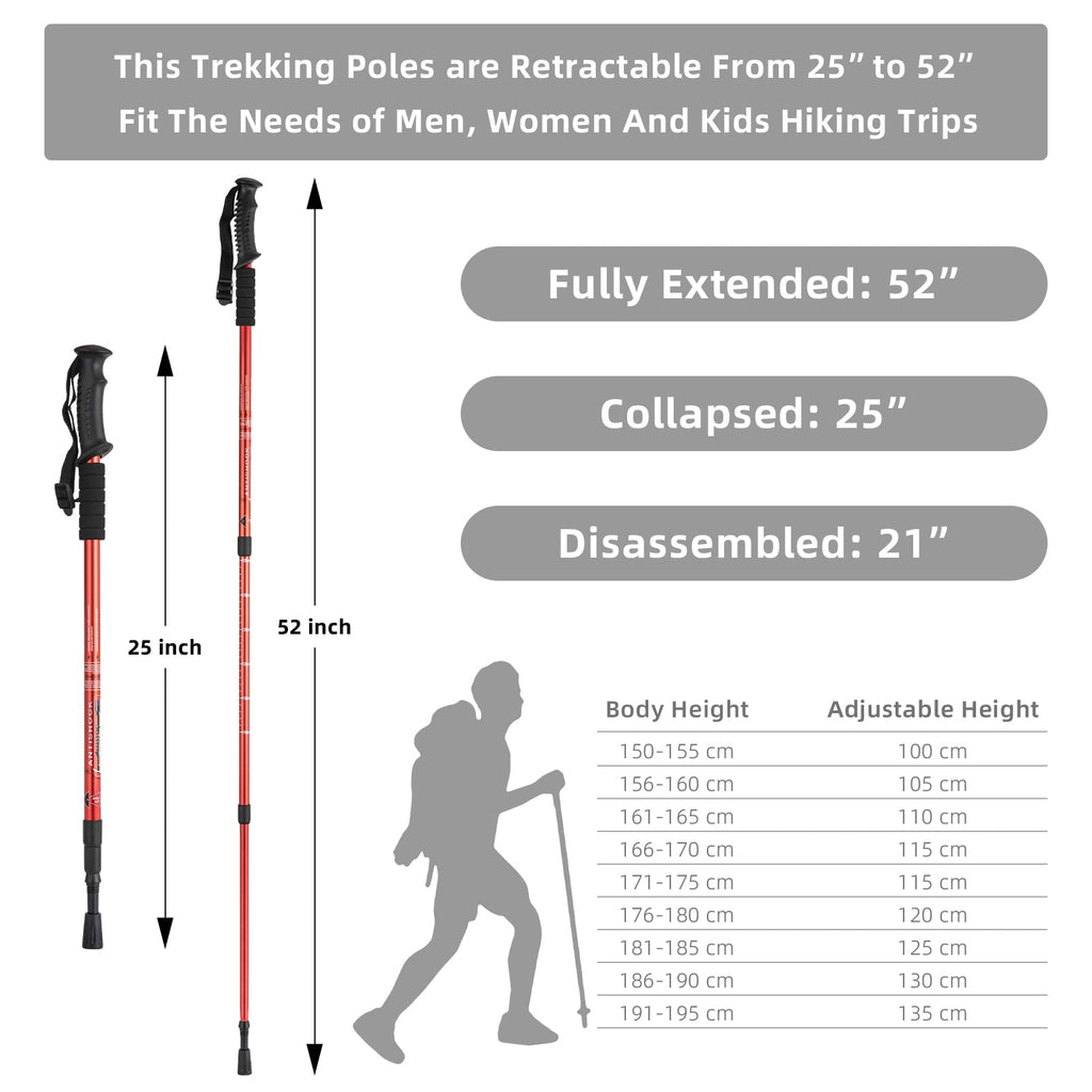 Aihoye Hiking Trekking Poles, 2 Pack Collapsible, Lightweight, Anti Shock, Walking Sticks, Adjustable Hiking Pole for Men and Women